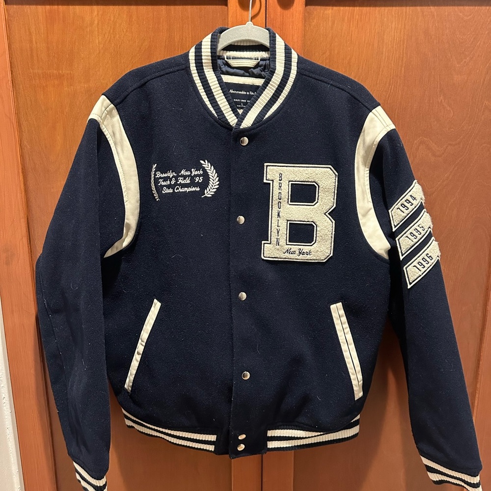 Abercrombie & Fitch Navy and White Varsity Jacket
